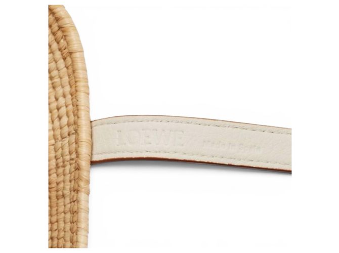 Loewe Borsa Cesta in Rafia e Pelle Beige - vista 7