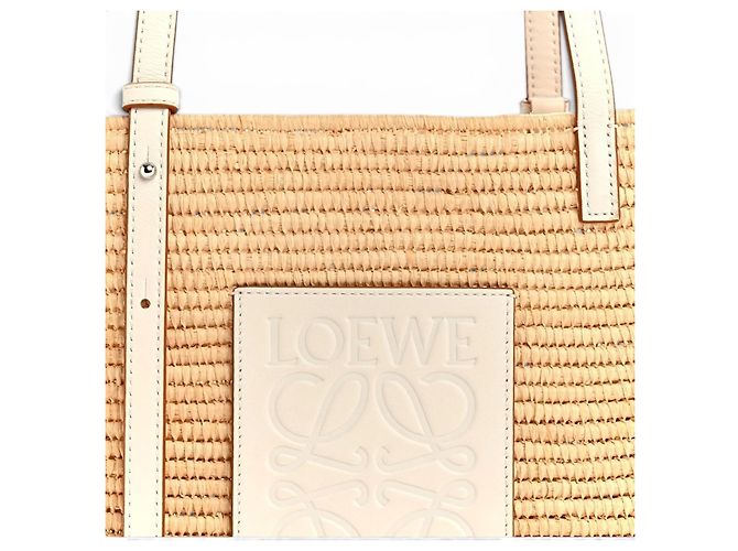 Loewe Borsa Cesta in Rafia e Pelle Beige - vista 8