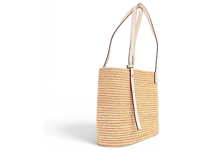 Loewe Borsa Cesta in Rafia e Pelle Beige - vista 9