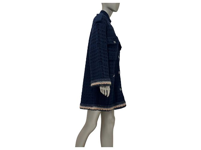 Timeless Chanel 13B Grobstrick-Strickjacke aus Wolle und Kaschmir in Schwarz Größe 38 Gebraucht - Ansicht 2