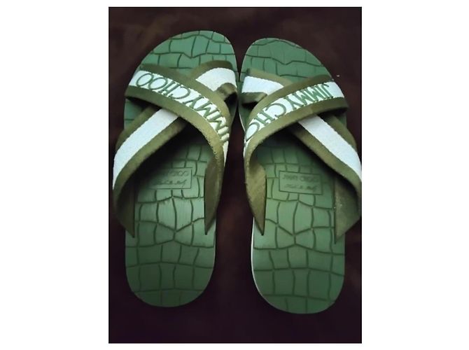 Jimmy Choo Flip Flops in Grün Krokodilprägung Weiß - Ansicht 2