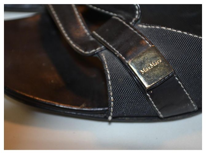Max Mara Sandali con Zeppa in Pelle Nera Nero - vista 2