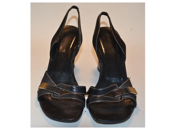 Max Mara Sandali con Zeppa in Pelle Nera Nero - vista 3