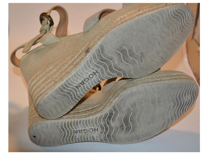 Hogan Sandali con Zeppa in Camoscio Beige - vista 4