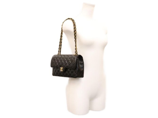 Timeless Borsa a Spalla Chanel Black Lambskin Double Flap Matelassé Nero - vista 19