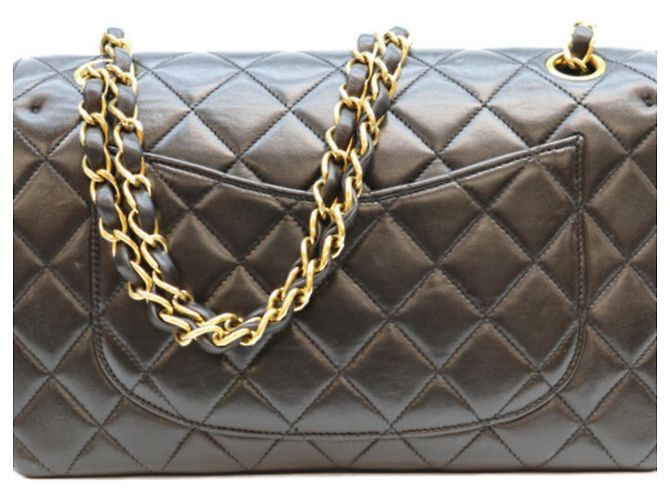 Timeless Borsa a Spalla Chanel Black Lambskin Double Flap Matelassé Nero - vista 3