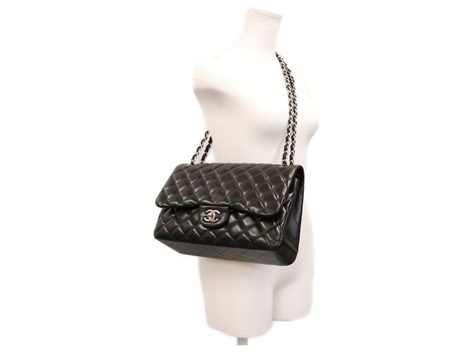 Borsa a Spalla Chanel Black Lambskin Double Flap Nero - vista 17