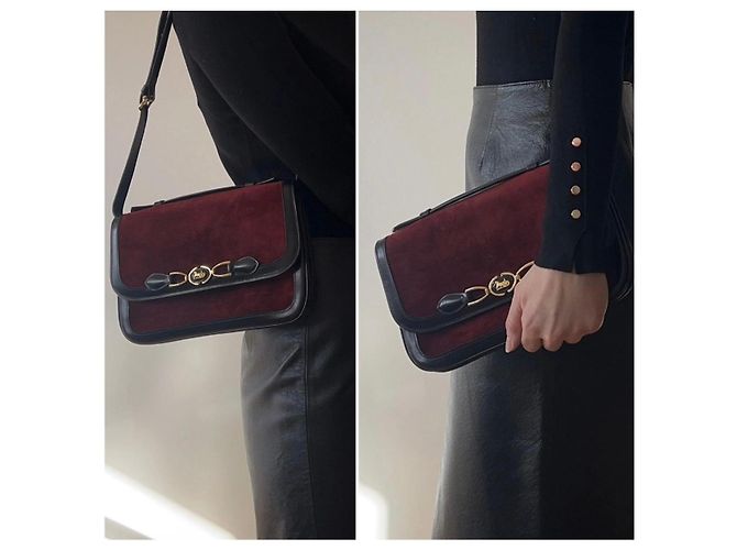 Céline Celine Sulky Borsa Box Bordeaux Nero Rosso - vista 2