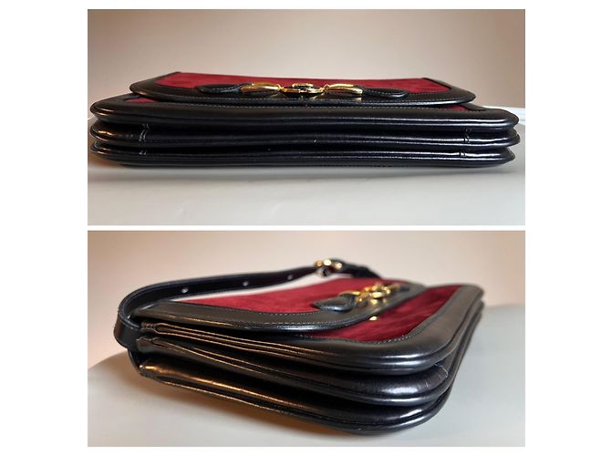Céline Celine Sulky Borsa Box Bordeaux Nero Rosso - vista 4
