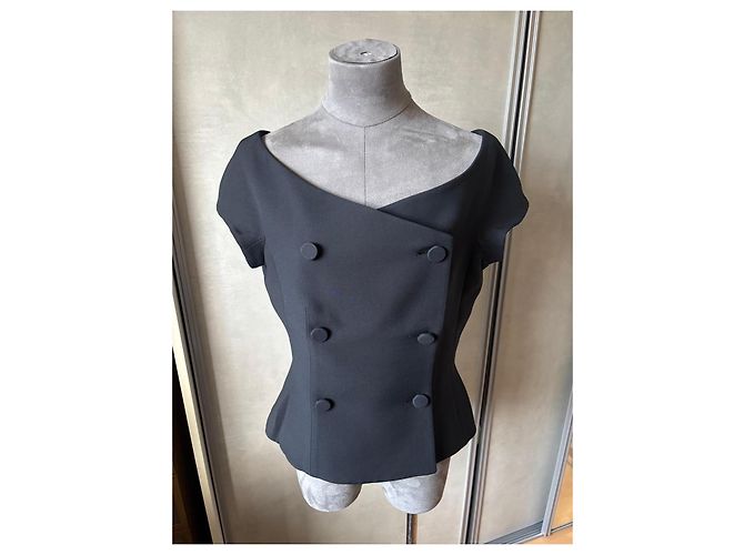 Christian Dior Bar Off-the-Shoulder Jacket in Black Wool and Silk - view 2