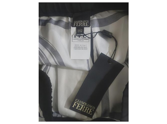 Gianfranco Ferré Gianfranco Ferrè Pantalones Palazzo Seda Estampado Pañuelo Negro Blanco Dorado - vista 12