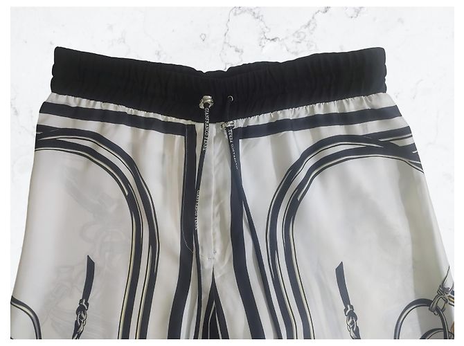 Gianfranco Ferré Gianfranco Ferrè Pantalones Palazzo Seda Estampado Pañuelo Negro Blanco Dorado - vista 2