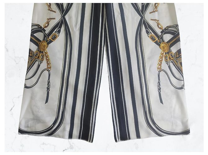 Gianfranco Ferré Gianfranco Ferrè Pantalones Palazzo Seda Estampado Pañuelo Negro Blanco Dorado - vista 4