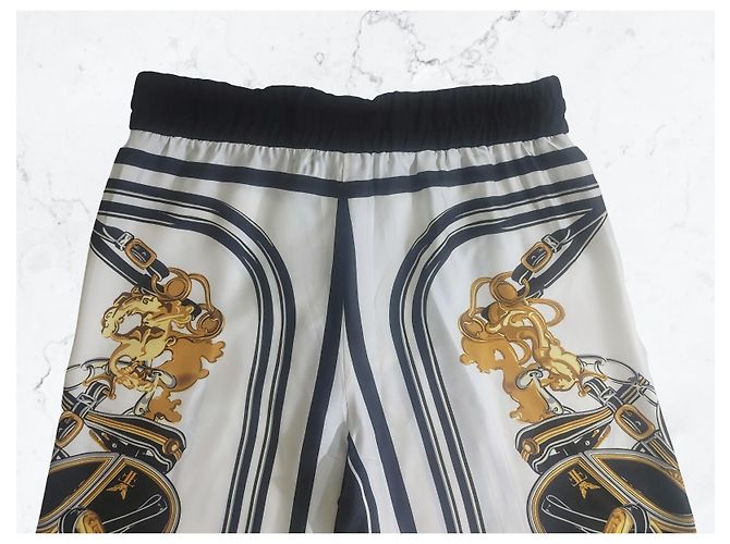 Gianfranco Ferré Gianfranco Ferrè Pantalones Palazzo Seda Estampado Pañuelo Negro Blanco Dorado - vista 6