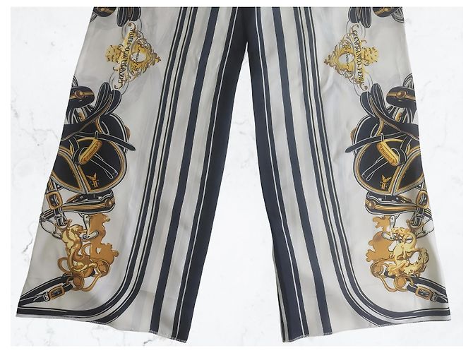 Gianfranco Ferré Gianfranco Ferrè Pantalones Palazzo Seda Estampado Pañuelo Negro Blanco Dorado - vista 8