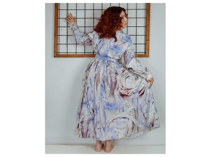 Vestido largo de algodón estampado Alexander McQueen William Blake Dante Blanco Roja Azul Púrpura - vista 10