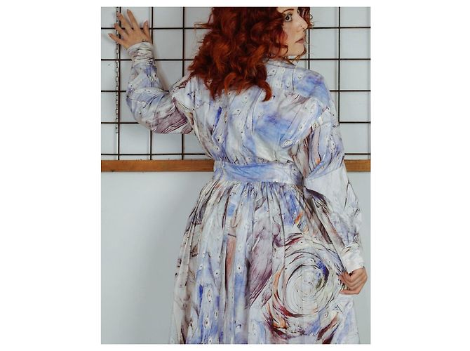 Vestido largo de algodón estampado Alexander McQueen William Blake Dante Blanco Roja Azul Púrpura - vista 11