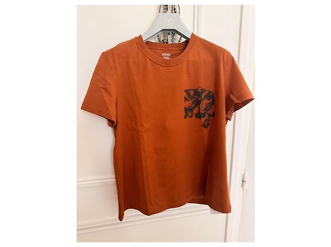 Camiseta Hermès Cartouche de algodón - Marron Alezan Castaño - vista 8