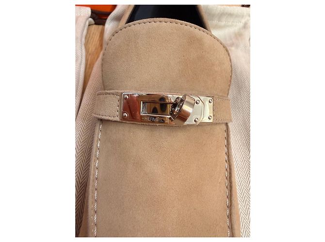Mocassini Hermès Destin in capra Beige - vista 2