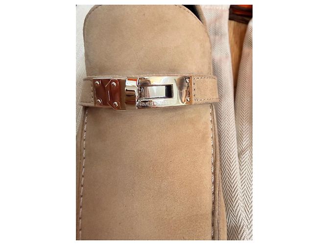 Mocassini Hermès Destin in capra Beige - vista 3