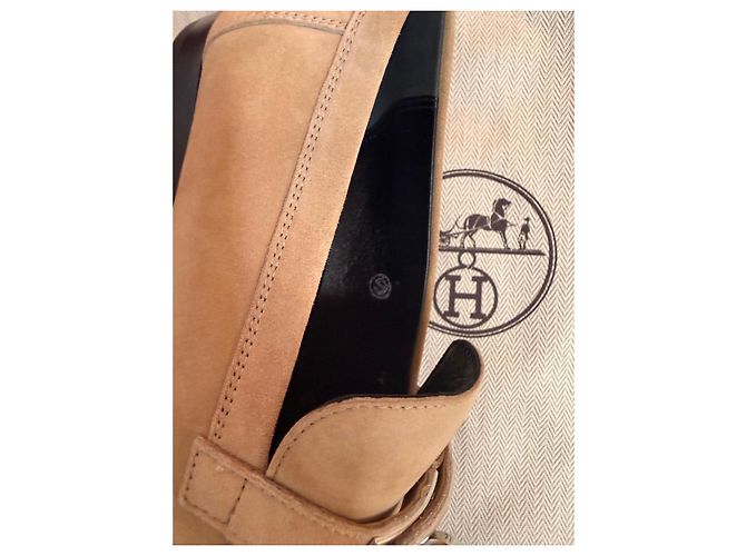 Mocassini Hermès Destin in capra Beige - vista 6