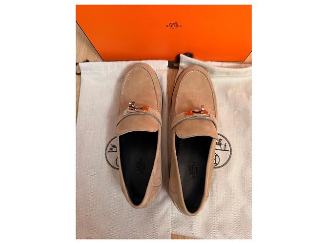 Mocassini Hermès Destin in capra Beige - vista 7