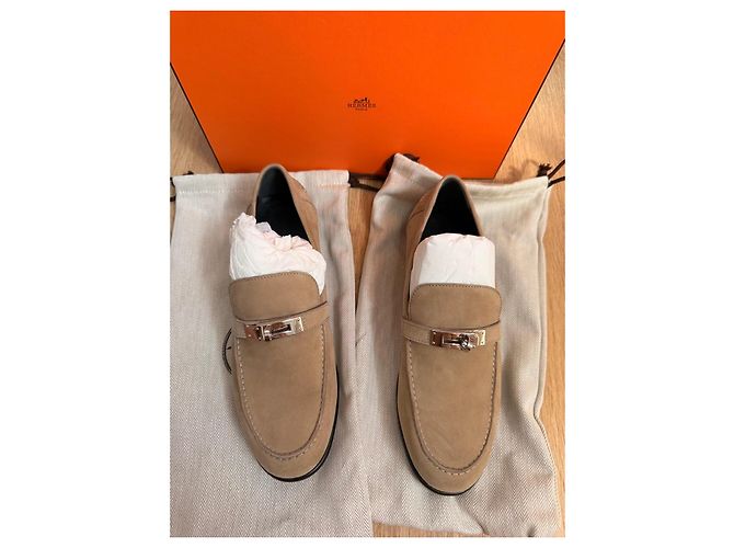 Mocassini Hermès Destin in capra Beige - vista 8