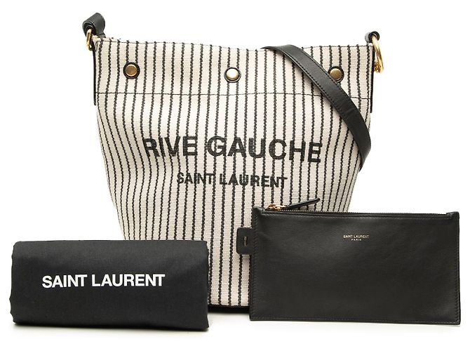 Sac seau Rive Gauche en toile rayée blanche Saint Laurent - vue 10