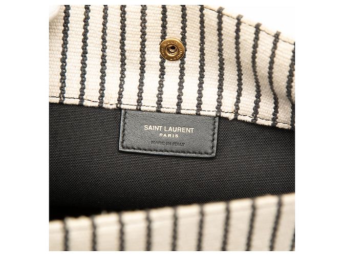Sac seau Rive Gauche en toile rayée blanche Saint Laurent - vue 5