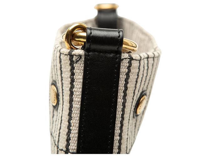 Sac seau Rive Gauche en toile rayée blanche Saint Laurent - vue 7