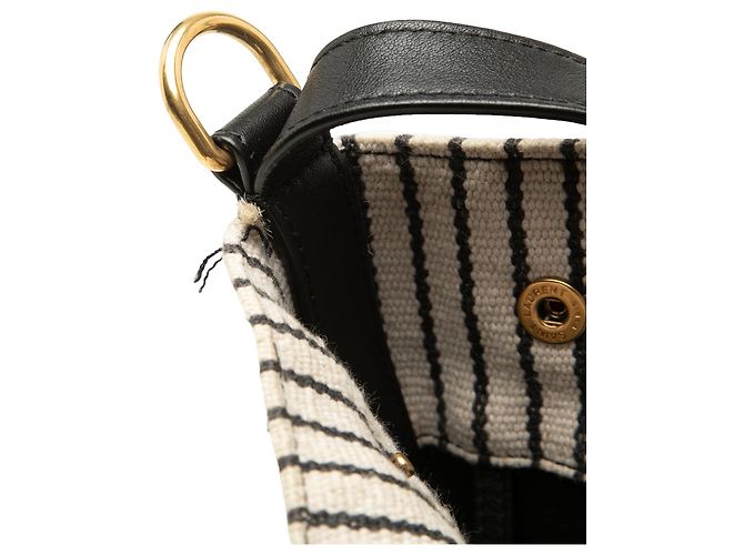 Sac seau Rive Gauche en toile rayée blanche Saint Laurent - vue 8