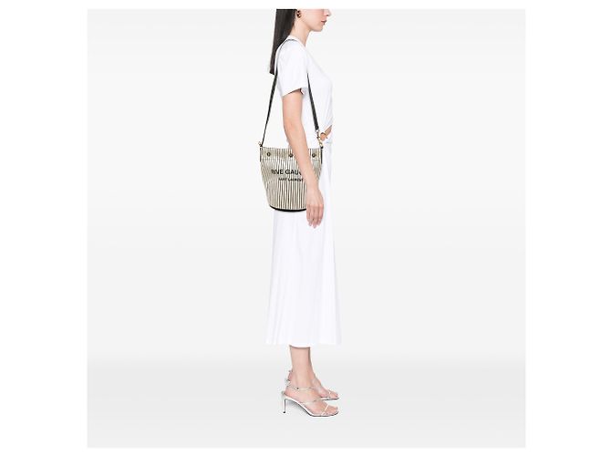 Sac seau Rive Gauche en toile rayée blanche Saint Laurent - vue 9
