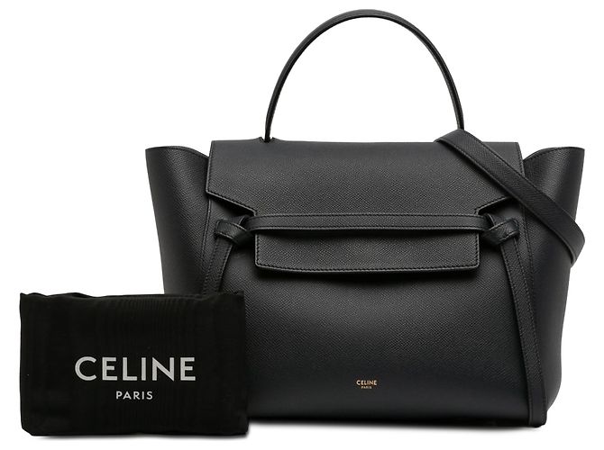 Céline Borsa cintura Celine Black Mini in pelle di vitello granulata Nero - vista 7