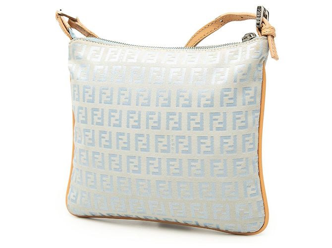 Fendi Beige Zucchino Canvas Crossbody Blu chiaro - vista 2