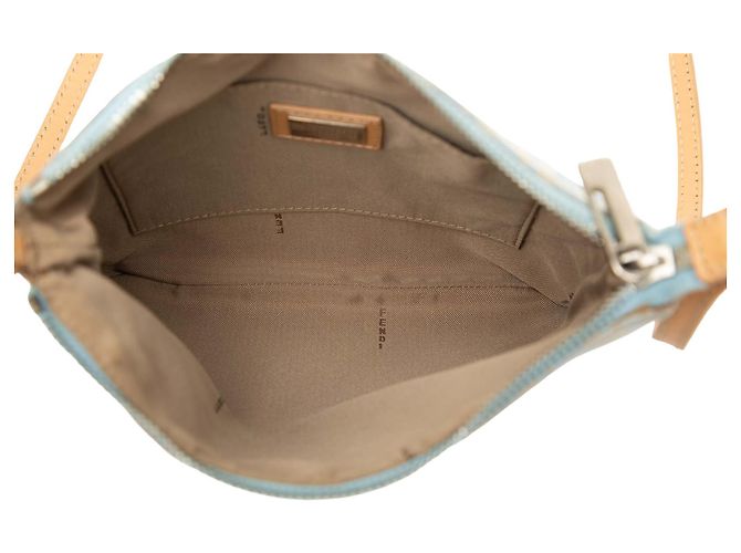 Fendi Beige Zucchino Canvas Crossbody Blu chiaro - vista 4