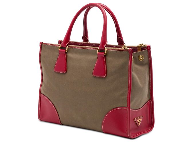 Sac satchel Prada en toile Canapa marron avec bordure en Saffiano et double fermeture éclair avec logo Marron clair - vue 2