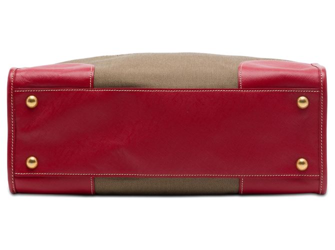Sac satchel Prada en toile Canapa marron avec bordure en Saffiano et double fermeture éclair avec logo Marron clair - vue 3