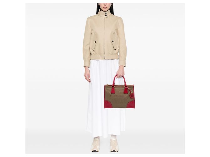 Sac satchel Prada en toile Canapa marron avec bordure en Saffiano et double fermeture éclair avec logo Marron clair - vue 6