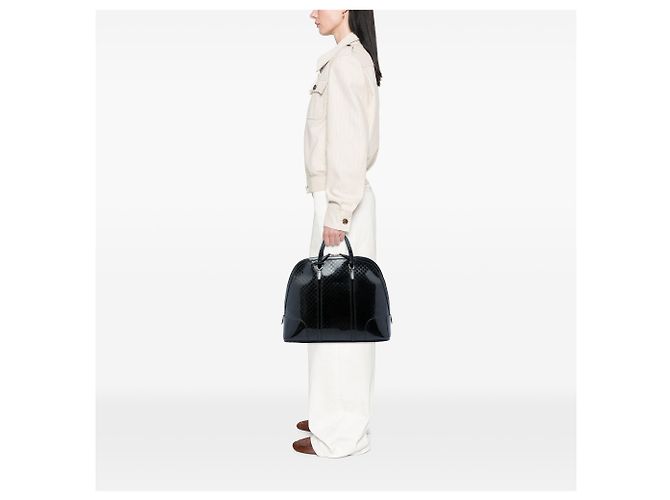 Gucci Black Large Microguccissima Lackleder Handtasche mit gewölbtem Henkel Schwarz - Ansicht 5