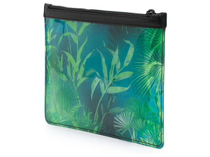 Clutch con zip Versace in PVC verde con stampa jungle - vista 2