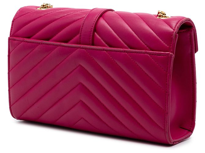 Piccola borsa bustina Saint Laurent in pelle di vitello Chevron Monogram rosa - vista 2