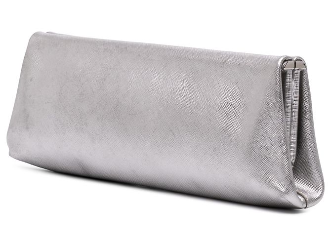 Prada Silver Metallic Saffiano Frame Clutch Silber - Ansicht 2