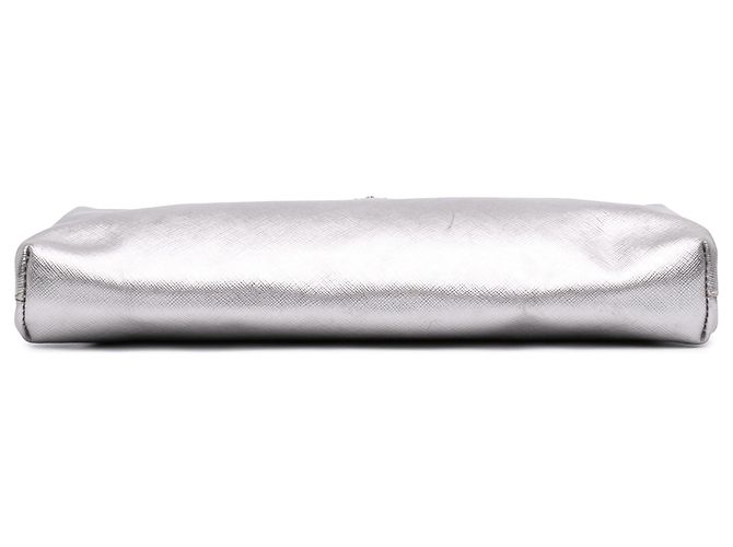 Prada Silver Metallic Saffiano Frame Clutch Silber - Ansicht 3
