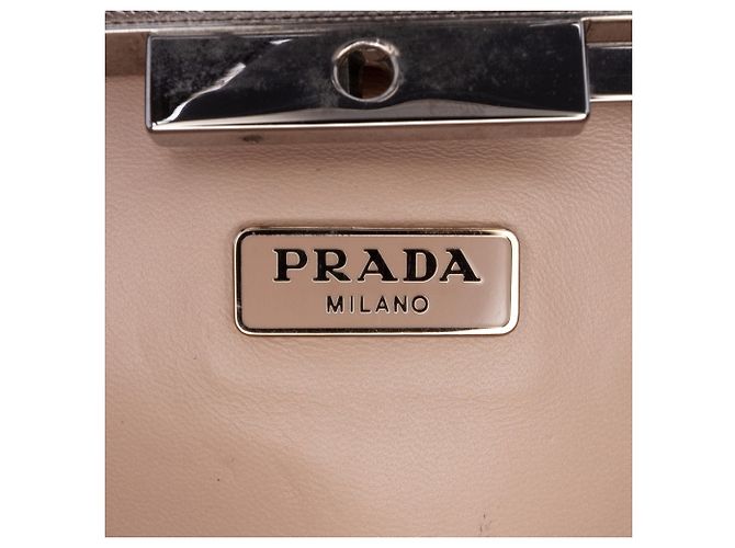 Prada Silver Metallic Saffiano Frame Clutch Silber - Ansicht 5