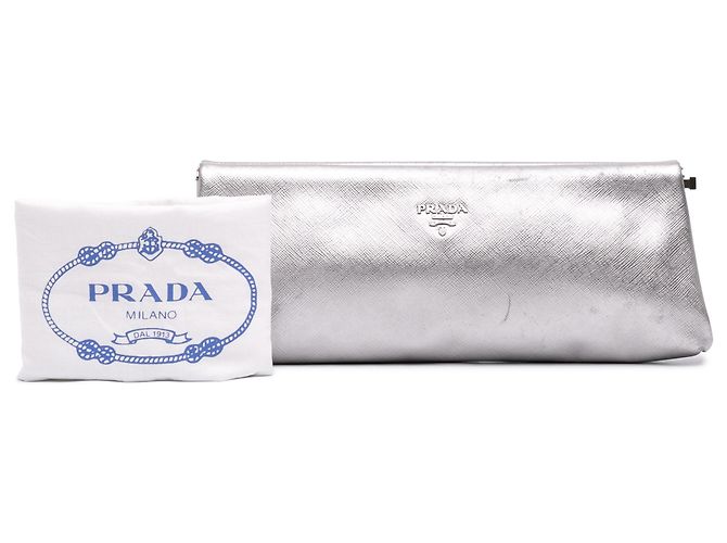 Prada Silver Metallic Saffiano Frame Clutch Silber - Ansicht 7