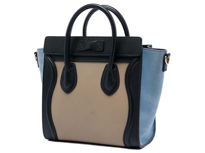 Luggage Céline Borsa Tote Celine Nano Tricolor in pelle beige - vista 2