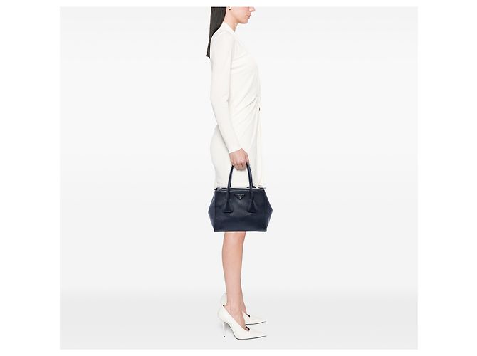 Borsa Prada Blue Glace Calf Twin Pocket Double Handle Blu navy - vista 6