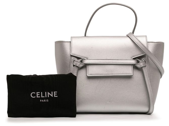 Belt Bag Céline Borsa Belt Celine in pelle di vitello laminata argento Nano - vista 8