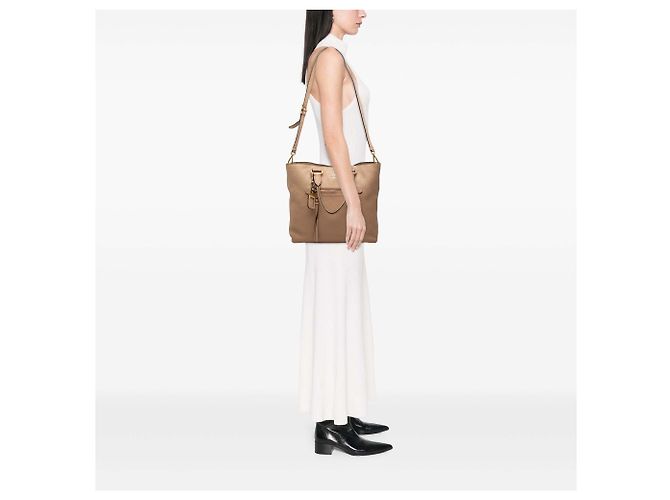 Tote convertibile Prada Beige Vitello Daino con zip frontale - vista 6