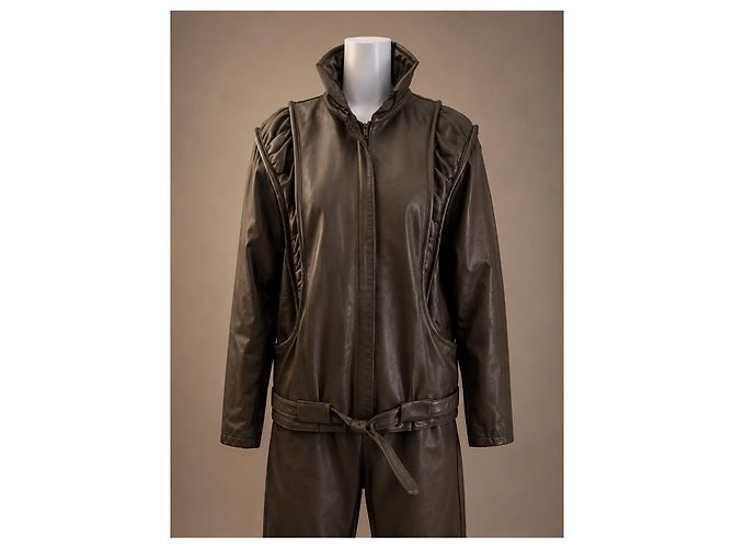 Autre Marque Brown Leather Jacket and Trousers Two-Piece Set Khaki Taupe - view 2
